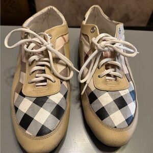 Burberry Beige and White Checkered Sneakers
